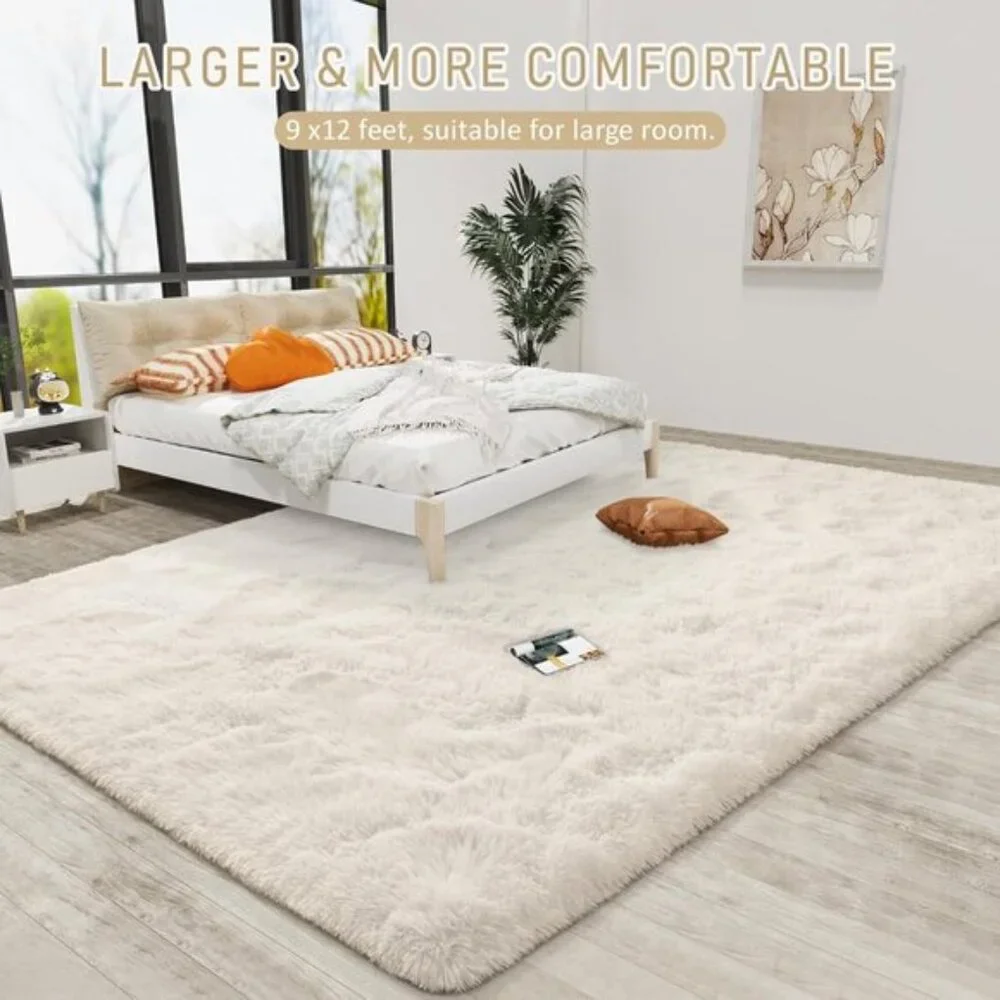 9x12 Ultra Soft Cream Area Rug, Fluffy Modern Carpet for Home, Room & Nursery
